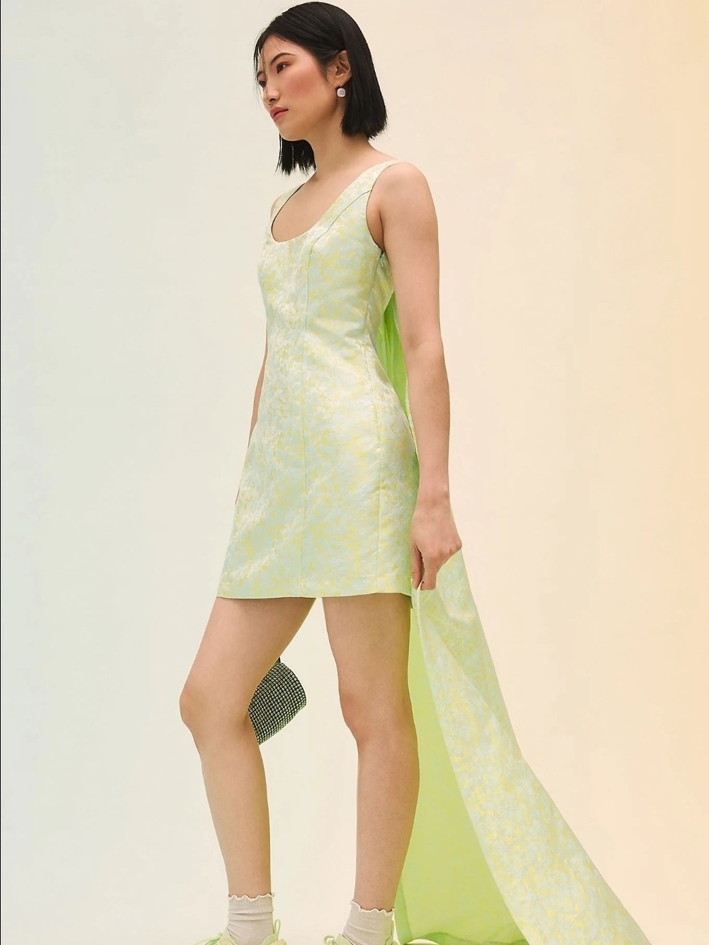Hutch Pale Lime Floral Jacquard Train Dress
